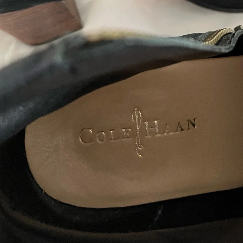 Cole Haan Black Leather Ankle Boots with Side Zipper Size 6B